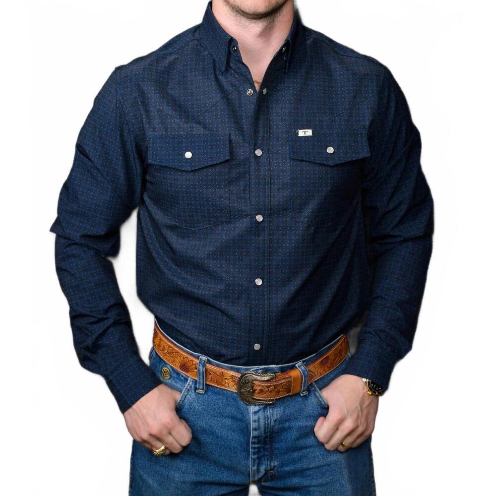 NEW FERRELL collin long-sleeve snap shirt in black
